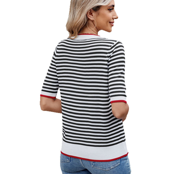 Women’s striped sweater with contrasting neckline and relaxed fit Lune London