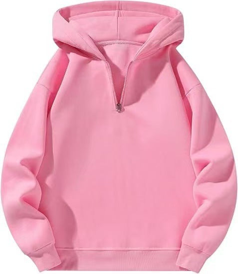 Women Fleece Hooded Pullover with Short Zip Opening Lune London