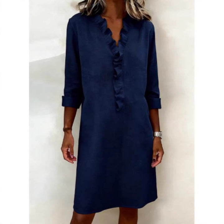 Women’s casual dress with ruffles and V-neck Lune London