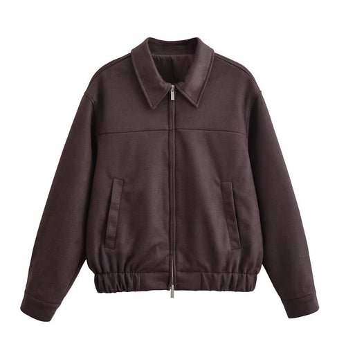 Casual faux leather jacket for women with elastic belt and trendy piped pockets Lune London