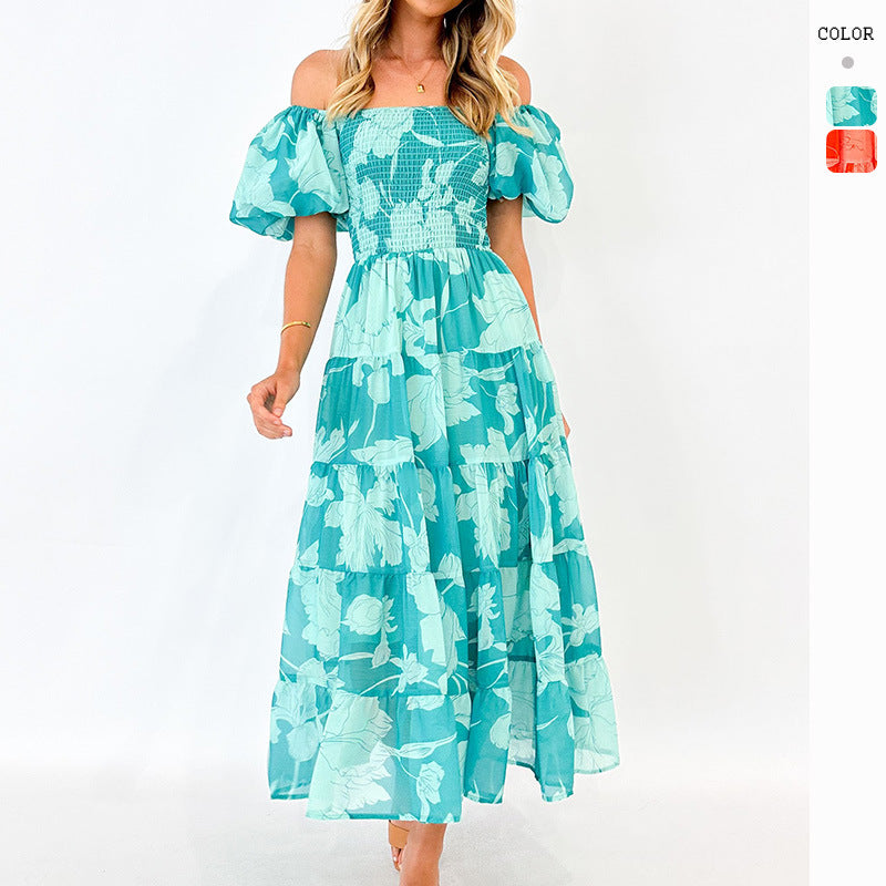 Maxi dress for women with puff sleeves and floral design Chic & Stil