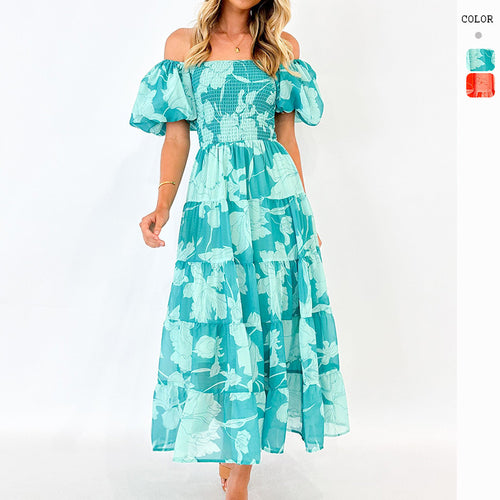 Maxi dress for women with puff sleeves and floral design Chic & Stil