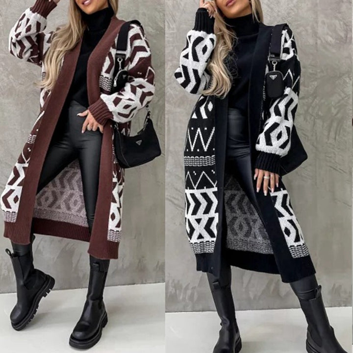 Knitted coat for women with modern graphic pattern and relaxed fit Lune London