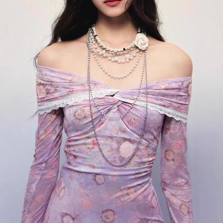 Women's blouse with off-shoulder design and floral patterns Lune London