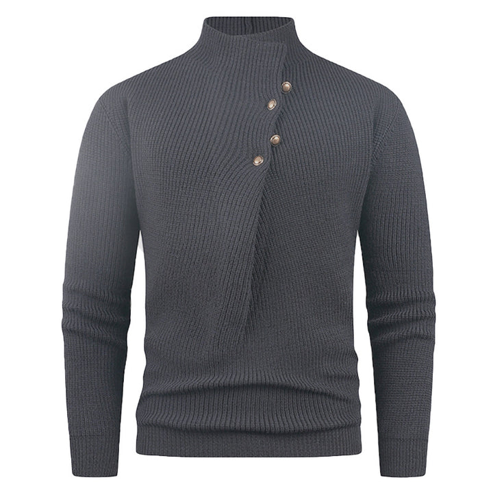 Men's knit sweater with asymmetrical collar and decorative wooden buttons Lune London