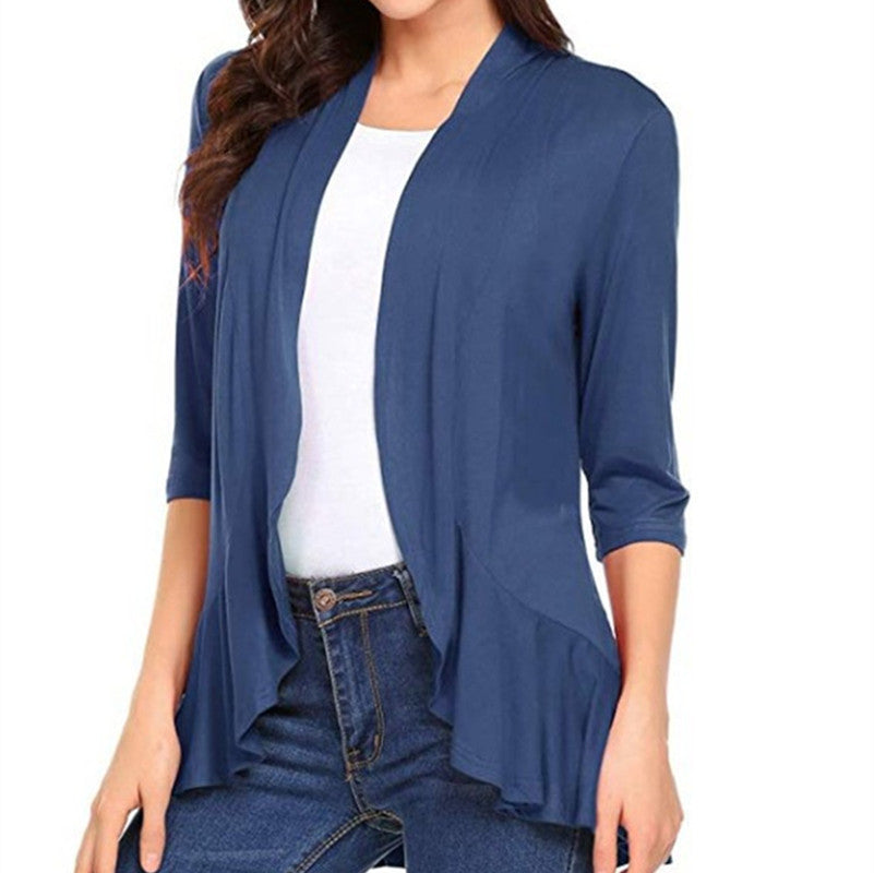 Women's Fashionable Cardigan with Asymmetrical Cut and Flutter Details Chic & Stil