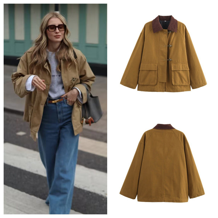 Women's casual transitional jacket with a voluminous collar and practical pockets Lune London