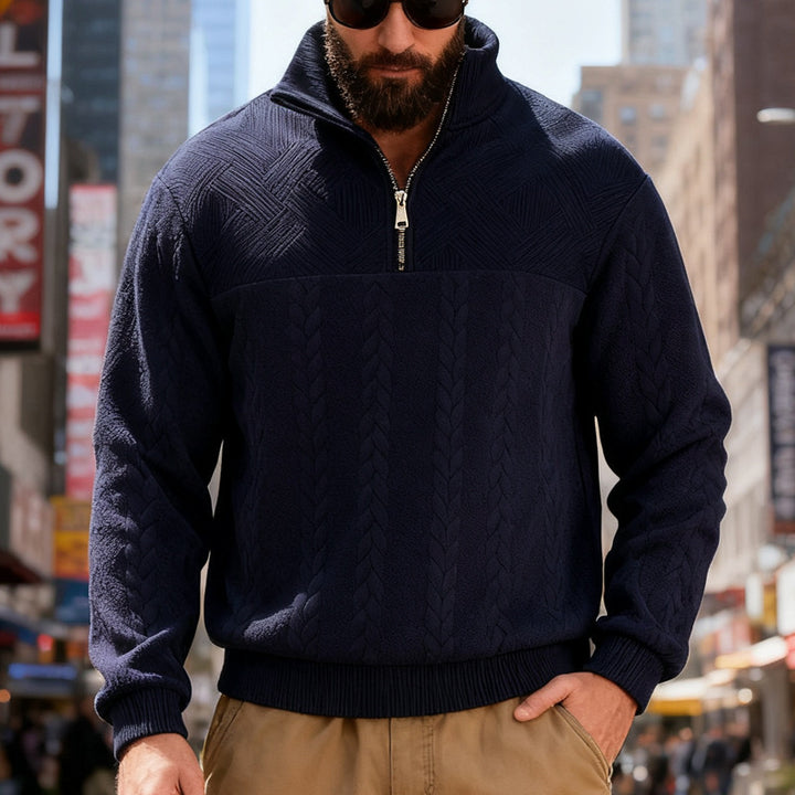 Fleece pullover for men with half-zip and textured pattern Lune London