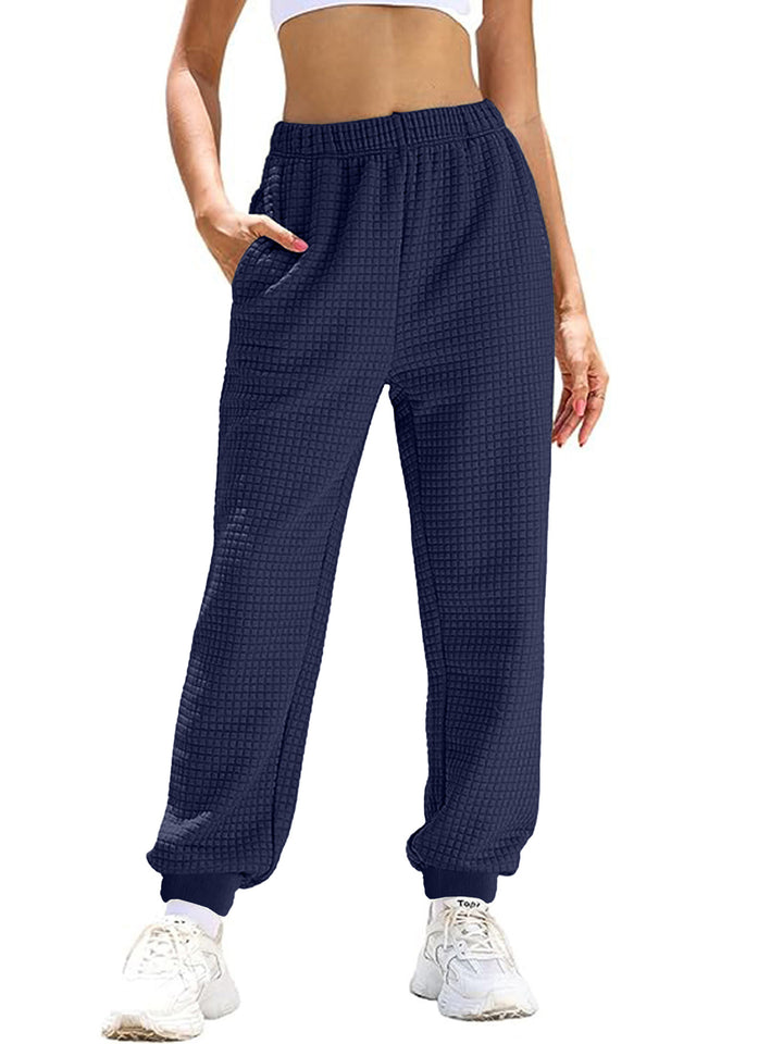 Women Comfortable Waffle Texture Sweatpants with Elastic Waist and Side Pockets Lune London