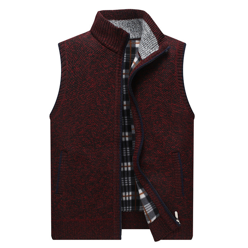 Men's knit vest with high collar and checked lining Lune London