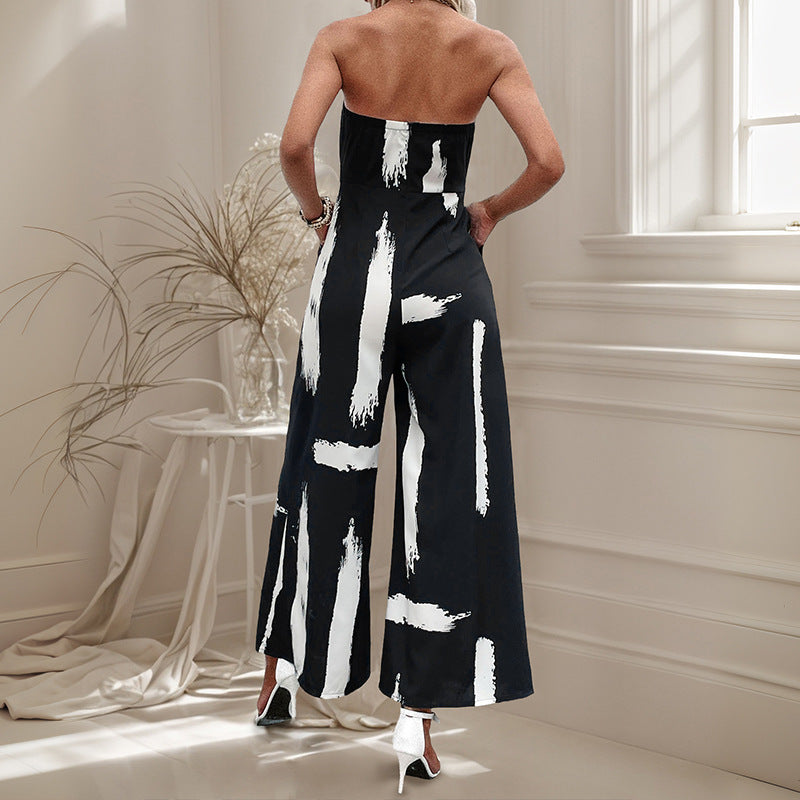 Strapless jumpsuit for women with wide legs and fitted belt Lune London