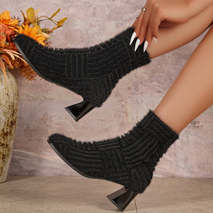 Elegant Ladies Mid-Chunky Ankle Boots with Chic Textured Fabric and Style
