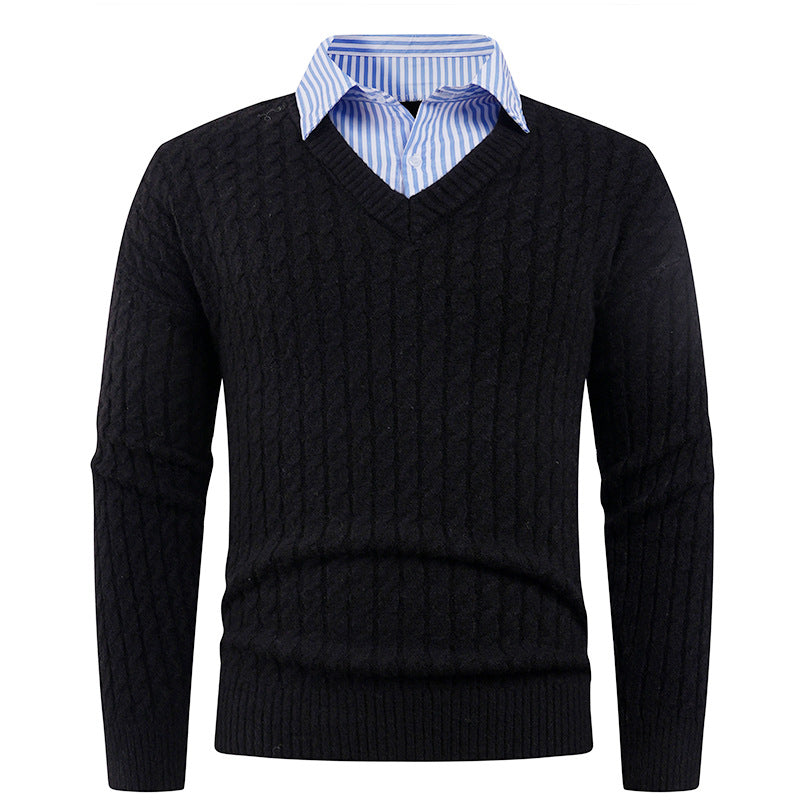 Men's elegant knit sweater with V-neck and fine structure Lune London