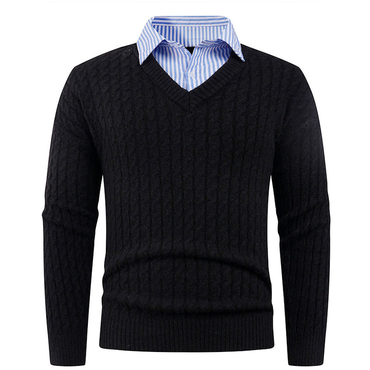 Men's elegant knit sweater with V-neck and fine structure Lune London