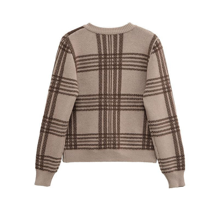 Ladies Checked Cardigan with Button Closure and Ruched Sleeves Lune London