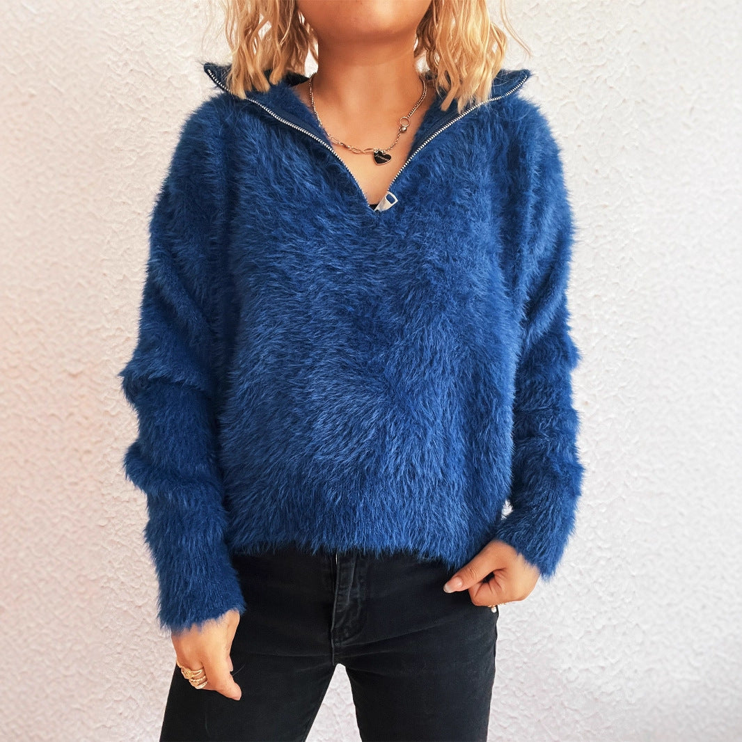 Pull confortable pour femme avec col haut et fermeture éclair Chic & Stil