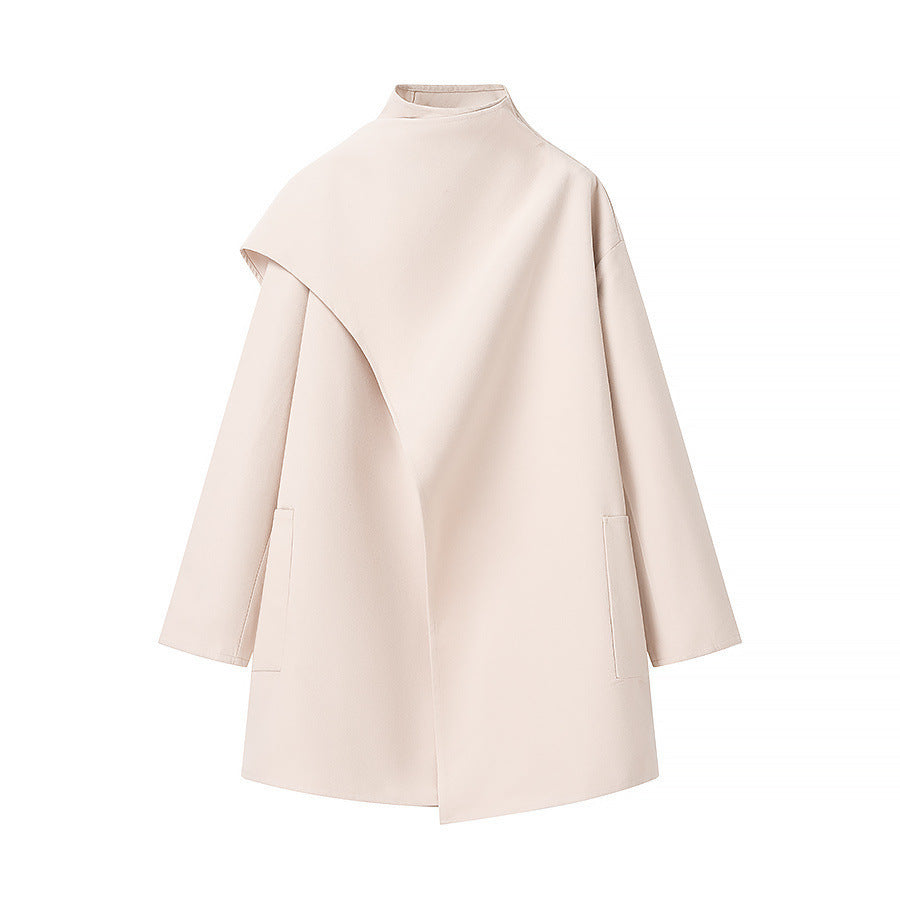 Oversized transitional jacket for women with asymmetrical cut and practical pockets Lune London
