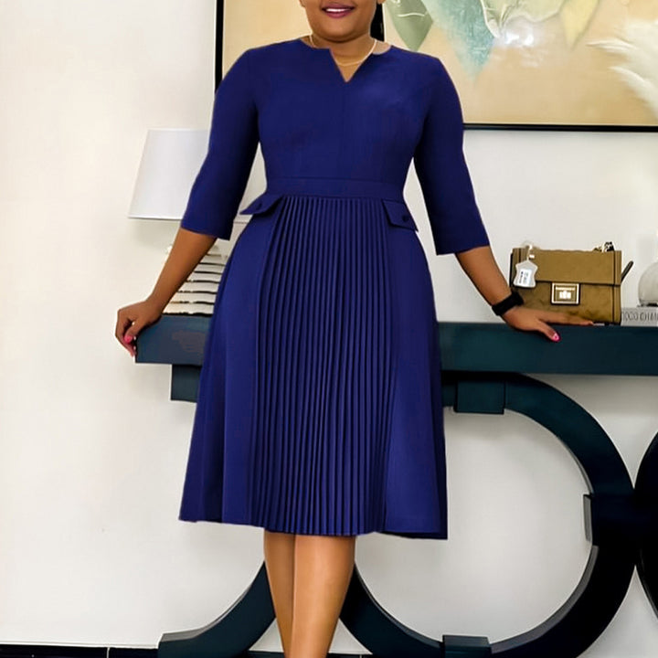 Ladies Elegant Midi Pleated Dress Lune London
