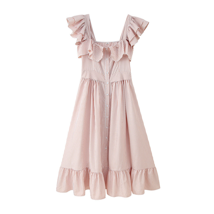Summer ruffled dress for women with button details and flared skirt Lune London