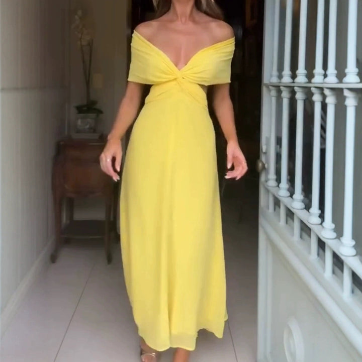 Women's Off-Shoulder Maxi Dress with Draping and Elegant Silhouette