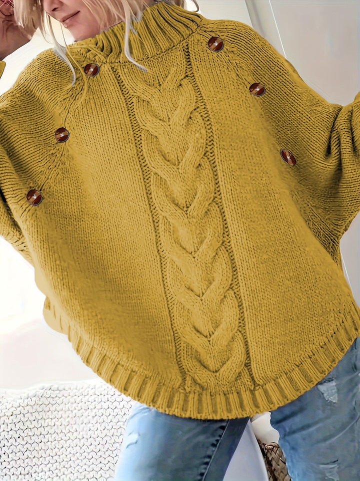Ladies chunky knit sweater with high collar and button details Lune London