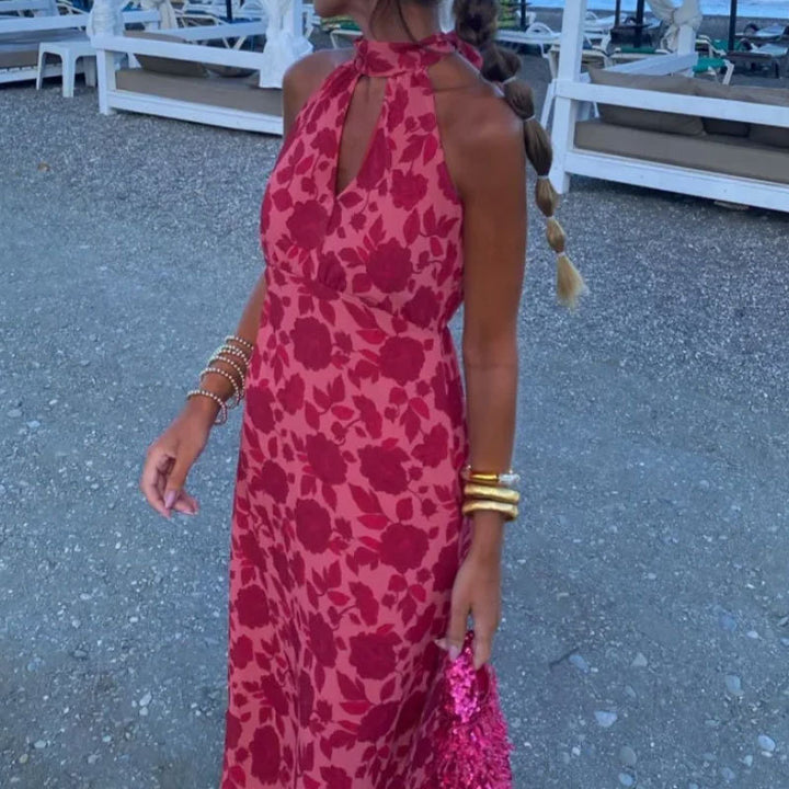 Robe maxi femme avec chiffon floral et col élégant Chic & Stil