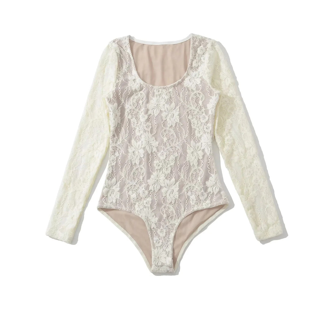 Women's crochet bodysuit with transparent lace pattern Lune London