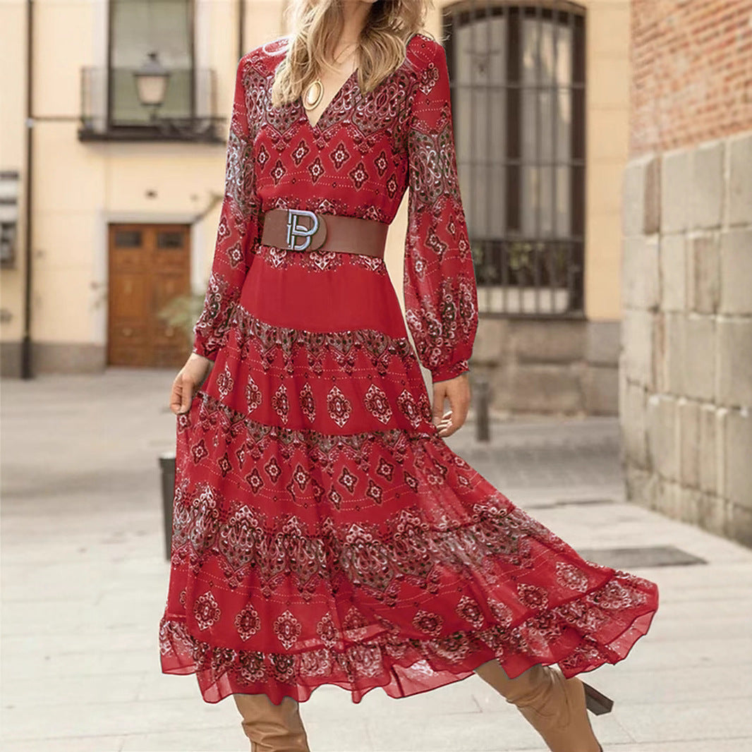 Maxi dress for women with voluminous sleeves and elegant floral design Lune London