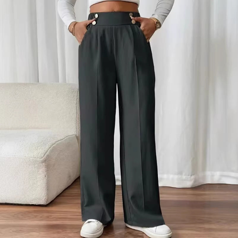 Pantalons élégants pour femmes taille haute avec des détails de boutons sur les côtés et une jambe large Chic & Stil