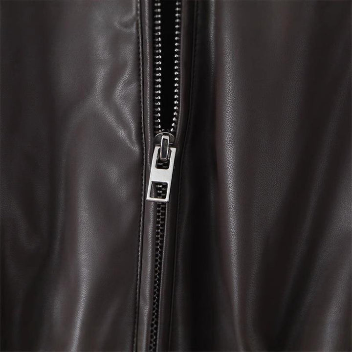 Cropped faux leather women's jacket with practical pockets and elastic waistband Lune London