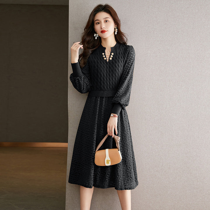 Robe en tricot pour femmes avec corsage structuré et partie jupe élégante Chic & Stil