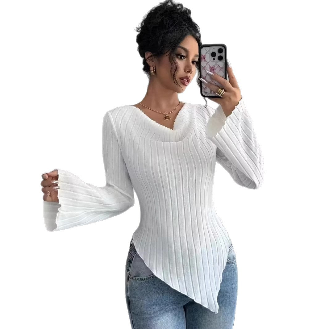 Haut à manches longues pour femmes avec ourlet asymétrique et design à côtes texturées Chic & Stil