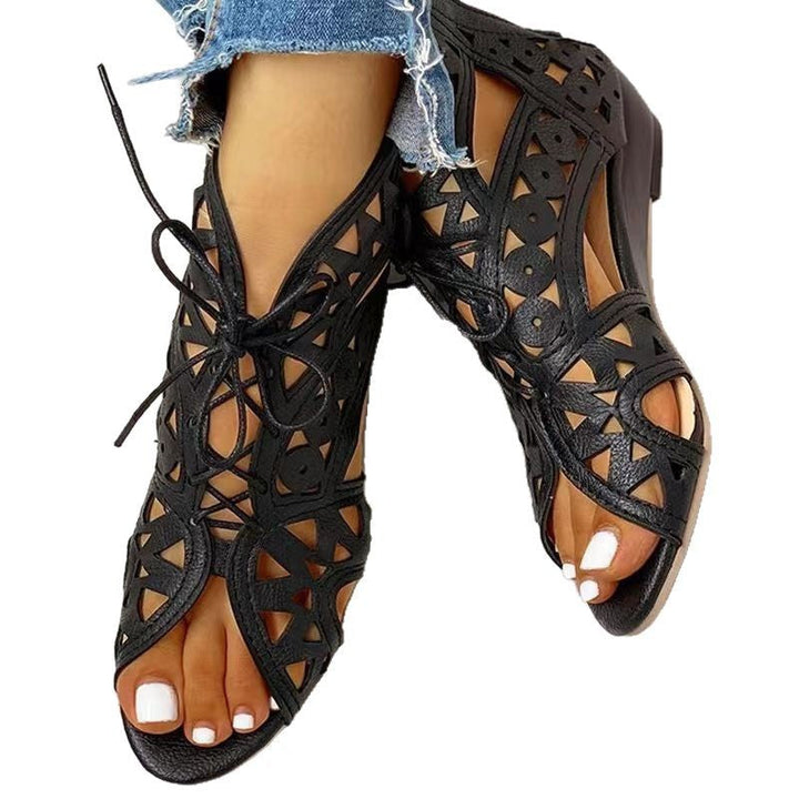 Women Open Lace-Up Sandals with Intricate Design and Non-Slip Sole Lune London