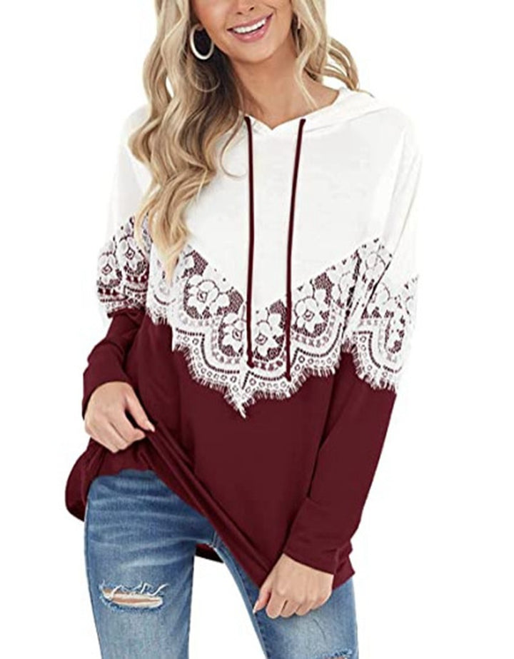 Women’s hoodie with elegant lace detailing and a chic relaxed fit