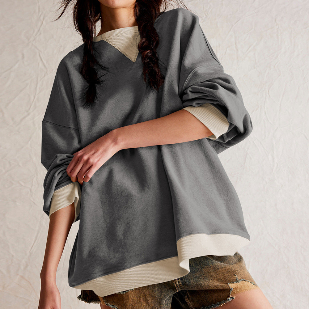 Ladies oversized sweatshirt with V-neck and contrasting edges Lune London