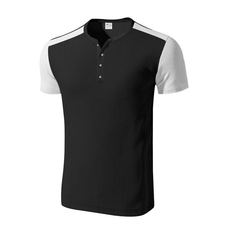 Men's short sleeve sporty henley t-shirt with textured design Lune London