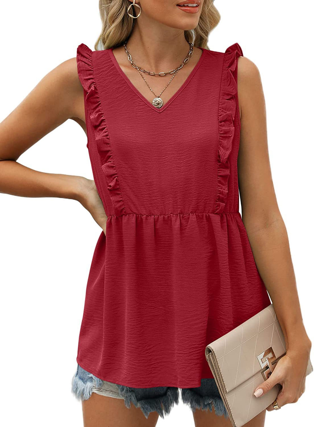 Top à volants pour femmes avec décolleté en V et coupe décontractée Chic & Stil