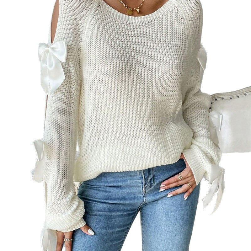 Pull en maille pour femme avec des détails de nœud décoratifs et un design à bras ouverts Chic & Stil