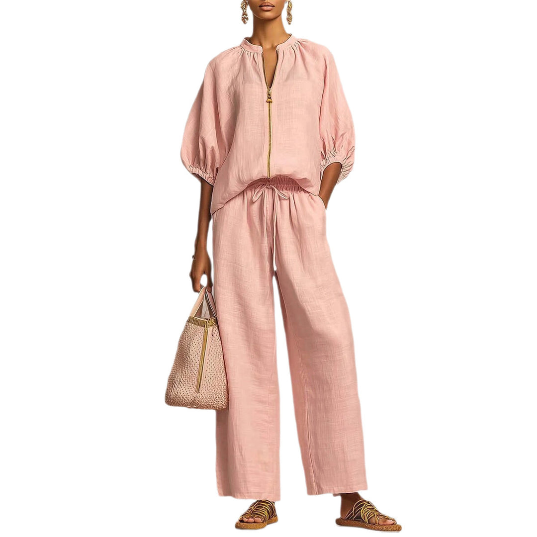 Ladies Airy Two-Piece with Modern Collar and Zipper Lune London