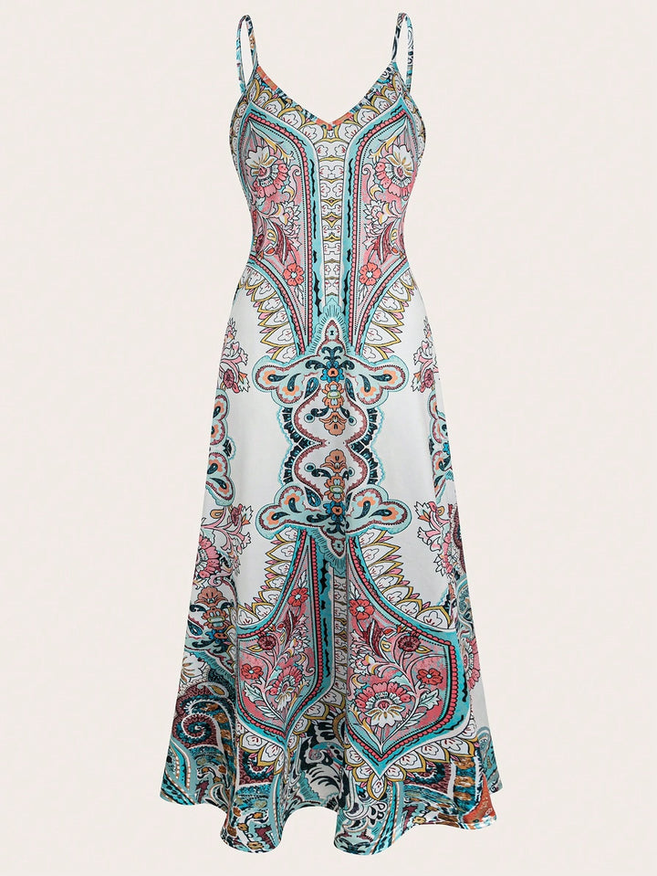 Ladies Elegant Long Max Dress with Delicate Pattern and Spaghetti Straps Lune London