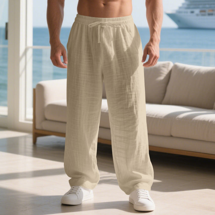 Casual long cotton pants for men with elastic waistband and practical drawstring Lune London