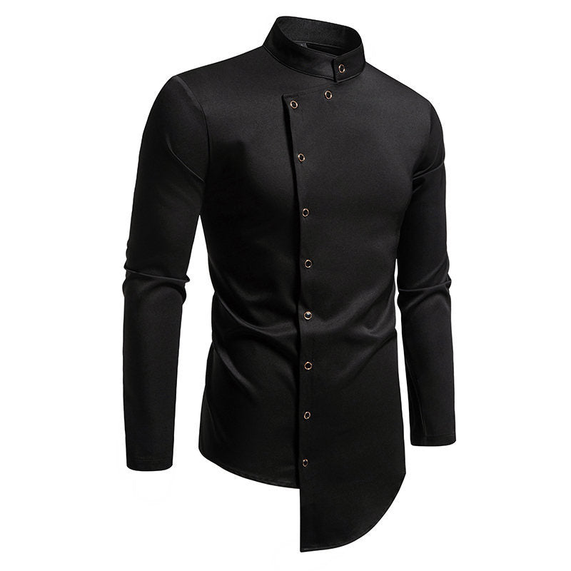 Long sleeve shirt for men with modern high collar and creative button placket Lune London