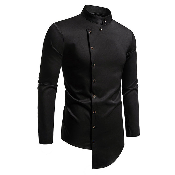 Long sleeve shirt for men with modern high collar and creative button placket Lune London