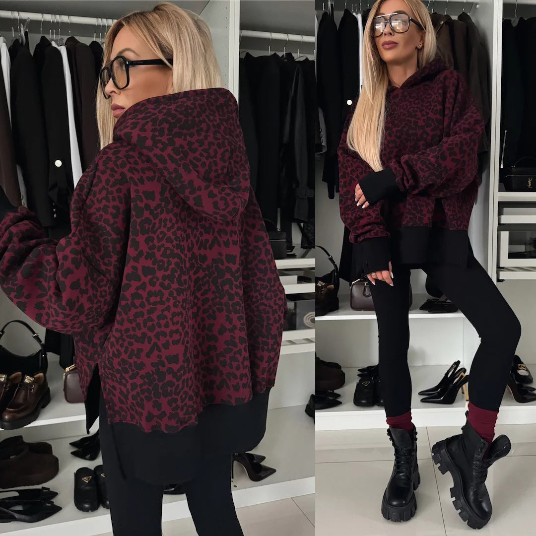 Women's casual hoodie with animal print and extended sleeves Chic & Stil