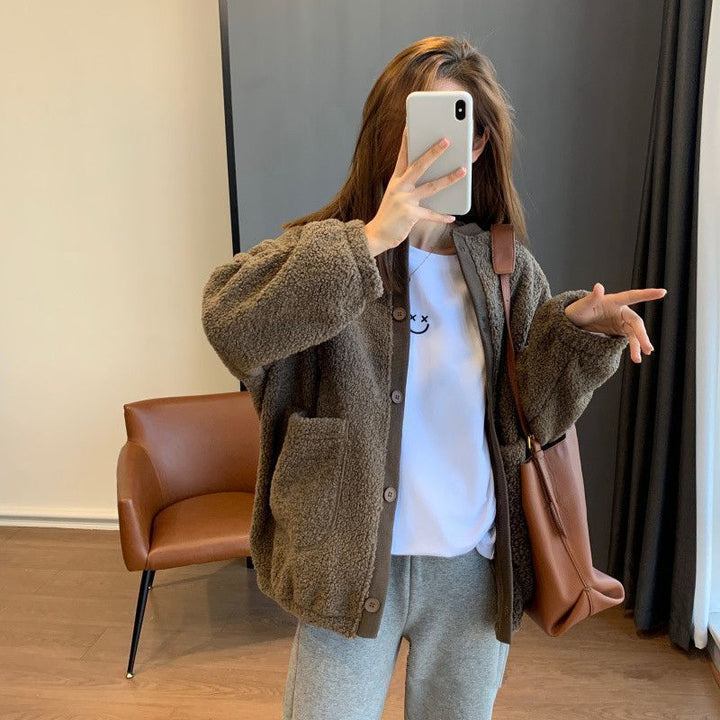 Veste femme fluffy oversized avec grandes poches