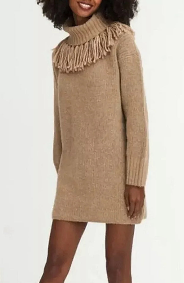Knit dress for women with fringed collar and ribbed sleeves Lune London