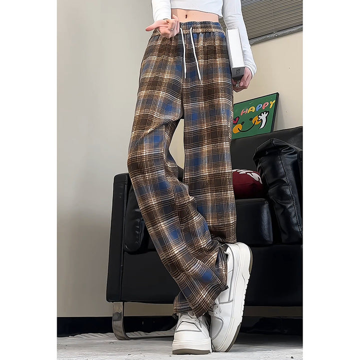 Loose plaid harem pants for women with elastic waistband and side drawstring Lune London