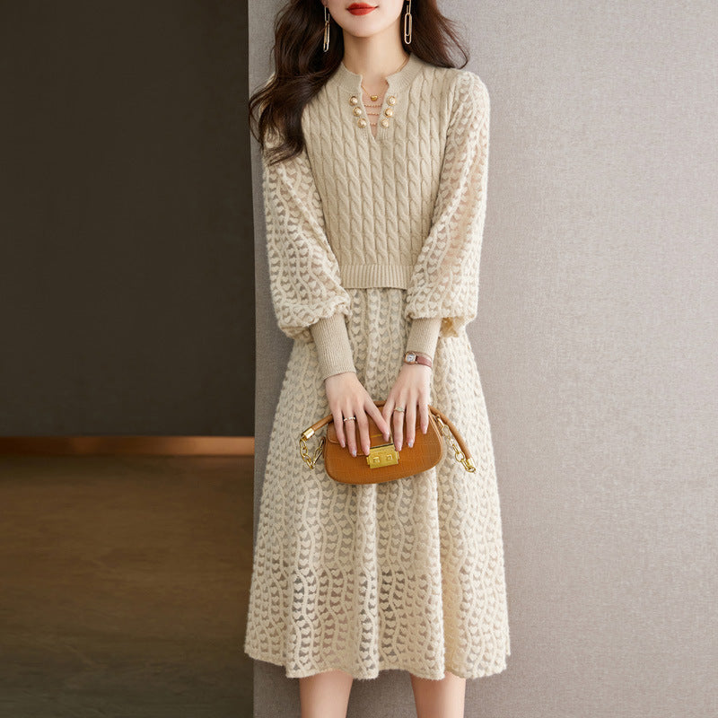 Robe en tricot pour femmes avec corsage structuré et partie jupe élégante Chic & Stil