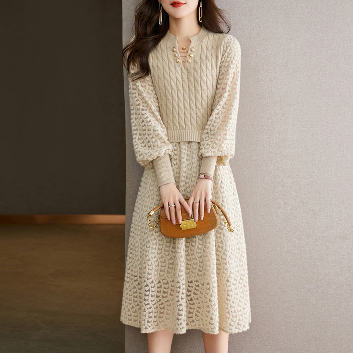 Robe en tricot pour femmes avec corsage structuré et partie jupe élégante Chic & Stil