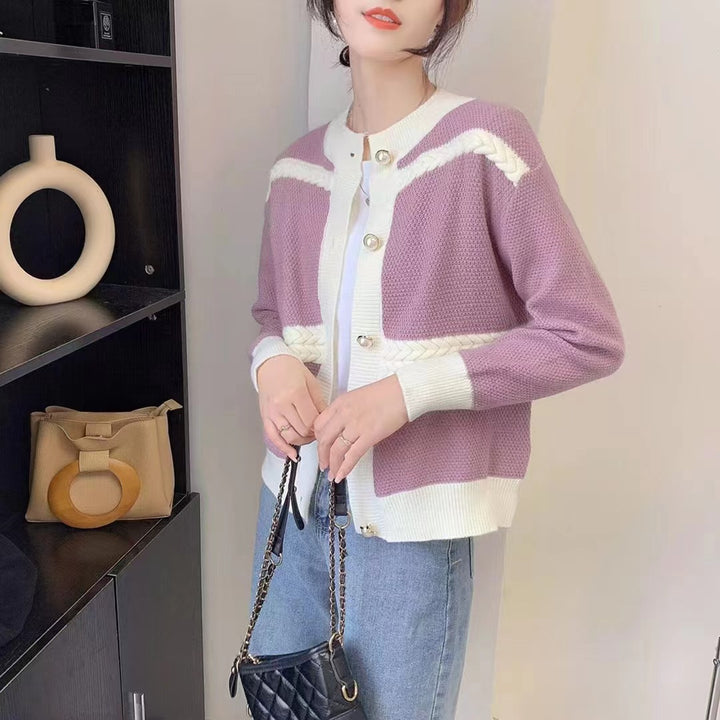 Ladies Large knitted cardigan with decorative buttons and braid details Lune London